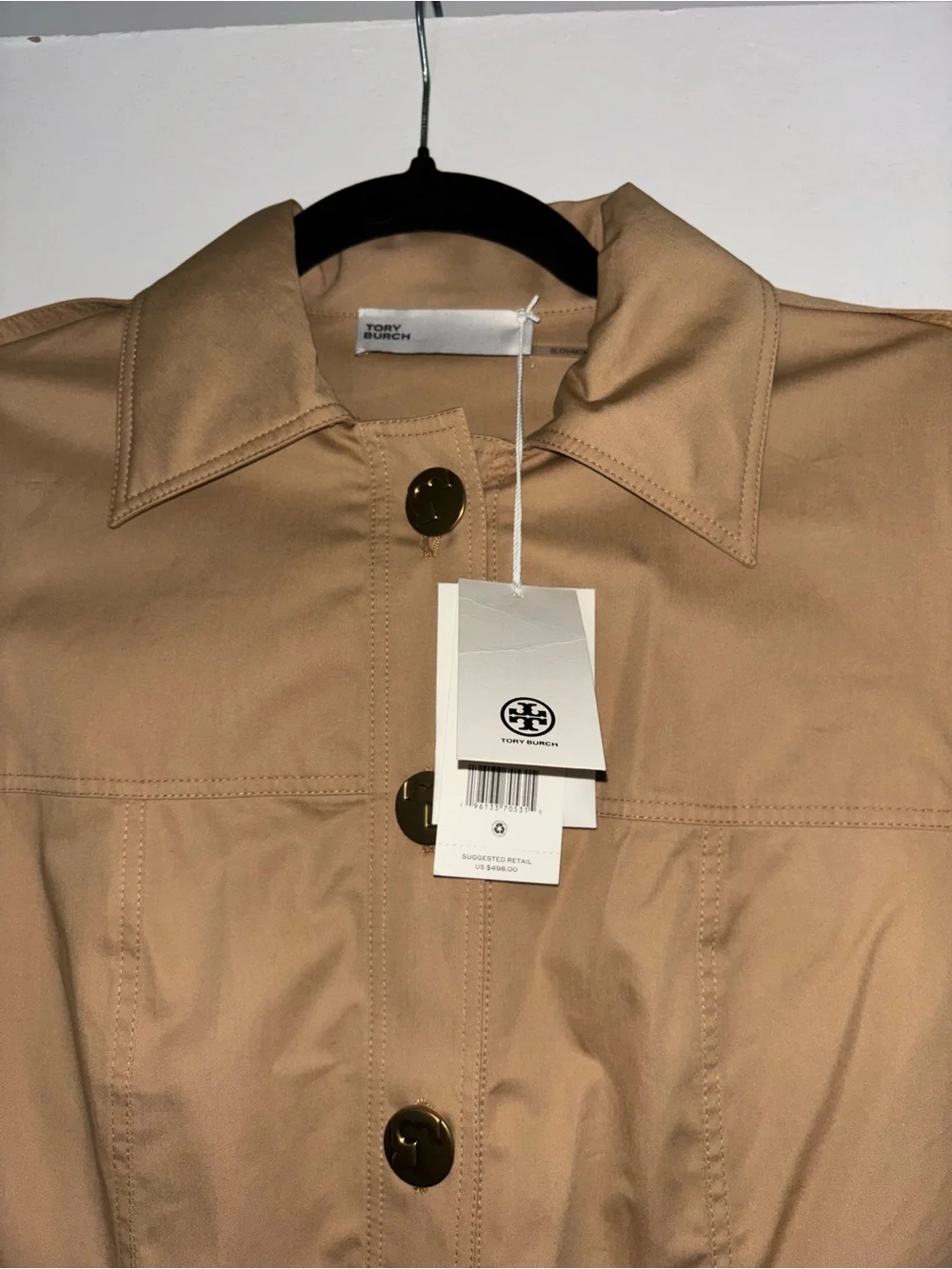 Tory Burch Short-Sleeve Trench Coat Dress in Safari Sand